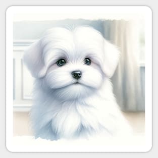 Watercolor Maltese Puppies Painting - Cute Puppy Sticker